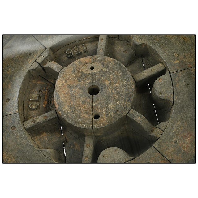 Wooden Coffee Table with Glass Top and Cast Iron Base For Sale - Image 4 of 5