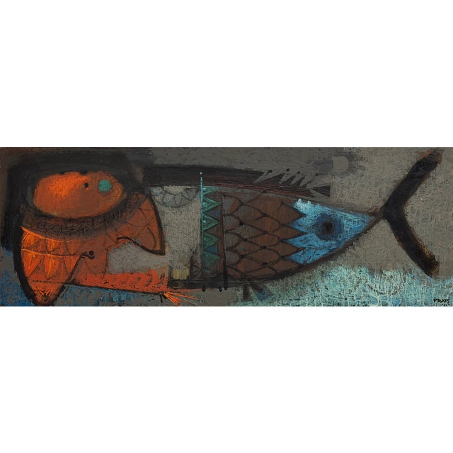 Abstract Abstract Modern Art Ramon Prats Oil Painting of Fish For Sale - Image 3 of 5
