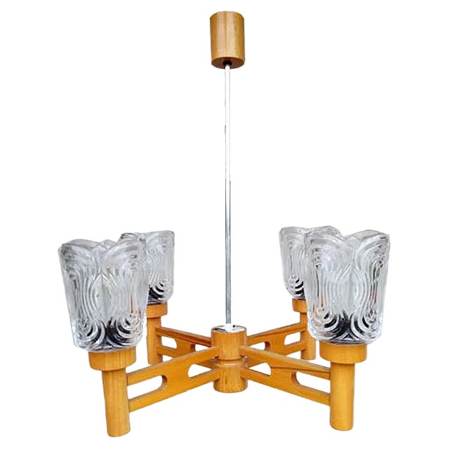 Vintage Type 7141/410 Chandelier by Drevo Humpolec for Inva Litomerice, 1970s For Sale