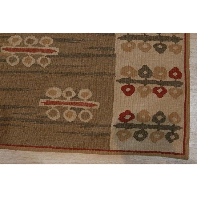 6x8 Green Flat Weave Wool Botanical Totem Geometric Modern Carpet Rug For Sale - Image 4 of 4