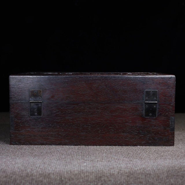 Zitan Wood Box Carved With Floral Motif For Sale - Image 4 of 10