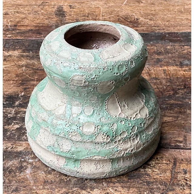 Vintage Textured Green Ceramic Vase For Sale In West Palm - Image 6 of 13