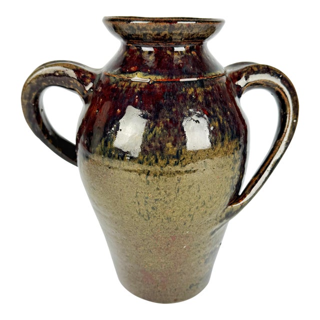 Vintage Hewell Pottery Double-Handled Jug | Georgia Folk Art Alkaline Glaze For Sale