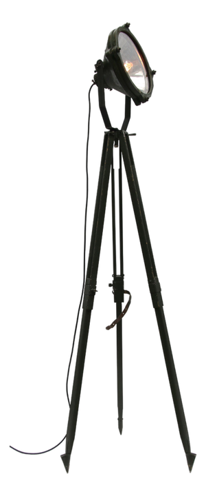 Vintage Industrial Green Wooden Tripod Floor Lamp, 1950s