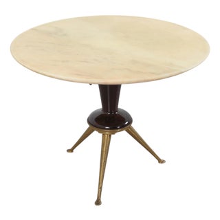Mid-Century Modern Marble with Wood and Brass Round Coffee Table by Osvaldo Borsani, 1950s For Sale