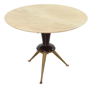 Mid-Century Modern Marble with Wood and Brass Round Coffee Table by Osvaldo Borsani, 1950s