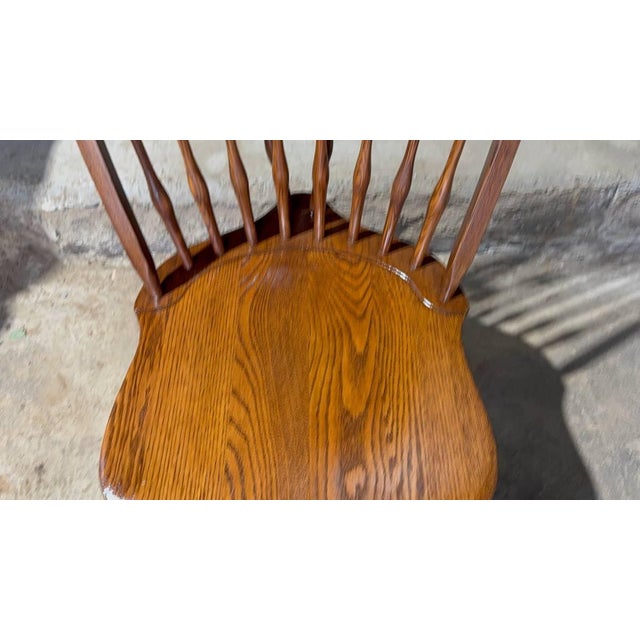 Set of 4 Nichols & Stone Brace Back Windsor Style Oak Side Chairs For Sale - Image 15 of 17