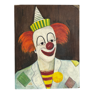 Mid Century Clown Painting on Board Perl '62