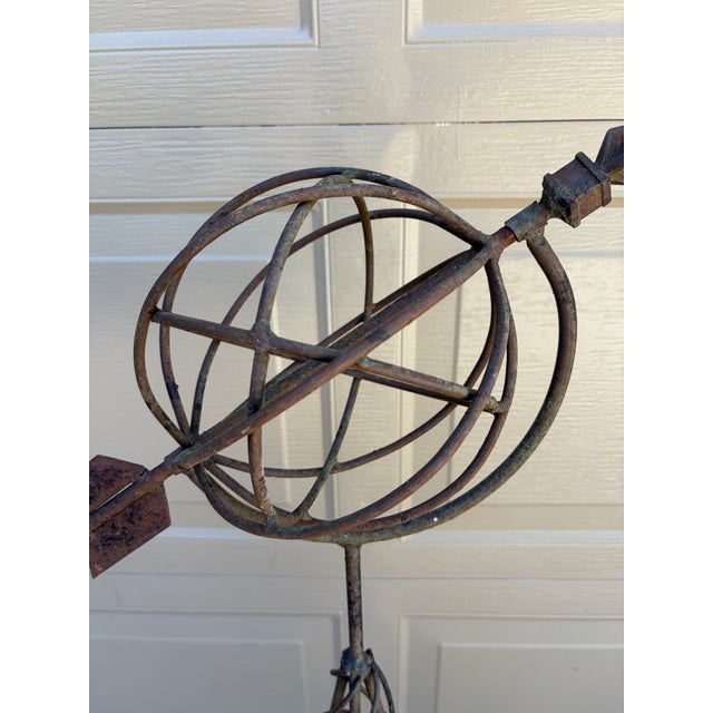 Metal Vintage English Country Classical Wrought Iron Garden Armillary Sundial on Stand For Sale - Image 7 of 12