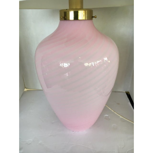 Mid-Century Modern Mid-Century Modern Pair of Murano Glass Pink Swirl Table Lamps Made in Italy For Sale - Image 3 of 13