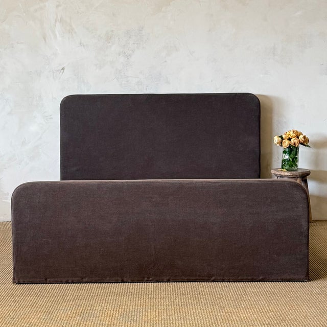 Brown King Size Belgian Linen Slip Covered Bed in Cafe Noir For Sale - Image 8 of 8