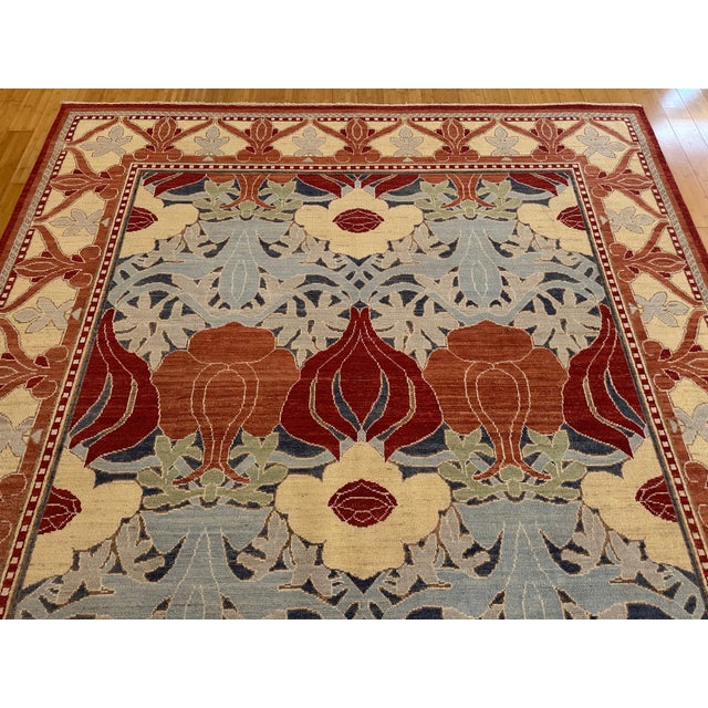 Hand-Knotted Morris Style Rug – 9'2" X 11'10" – Arts & Crafts Floral Wool For Sale - Image 6 of 10