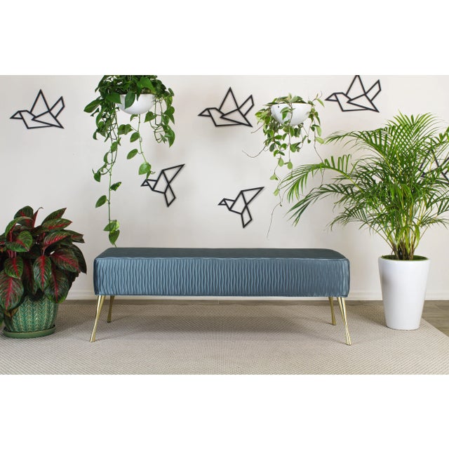 Sophisticated Italian Style Turquoise Bench With Metal Legs For Sale In Miami - Image 6 of 7