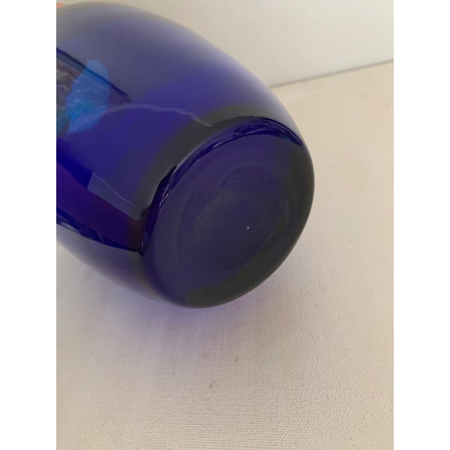 Beautiful Minimalist Modern vase in layers of clear and cobalt blue glass Oval shape with top opening, stunning color that...