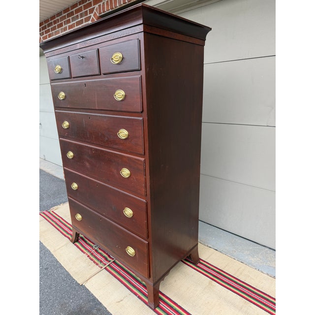 George Hepplewhite Antique Central Pennsylvania Cherry Hepplewhite Tall Chest, Circa 1810s–1820s For Sale - Image 4 of 12