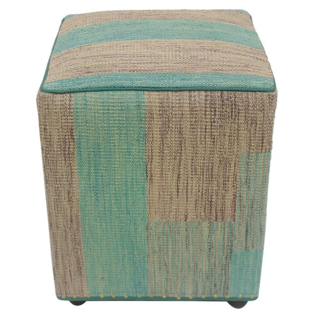Abstract Abstract Handmade Kilim Upholstered Ottoman For Sale - Image 3 of 8