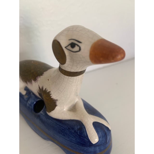 Staffordshire Potteries Vintage Staffordshire Blue Pillow Whippet Inkwell For Sale - Image 4 of 6
