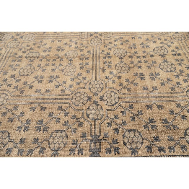 Textile 10x14 Afghan Hand-Knotted Samarkand Khotan Pomegranate Wool Rug in Gold & Grey For Sale - Image 7 of 9