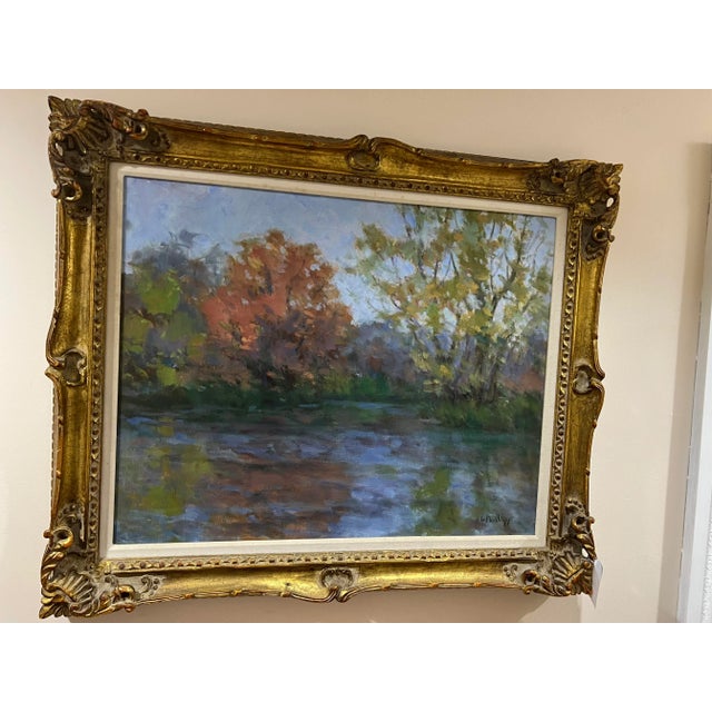 Impressionist Plein Air Impressionist Painting by Philips. Hand Carved solid wood frame. Excellent condition.