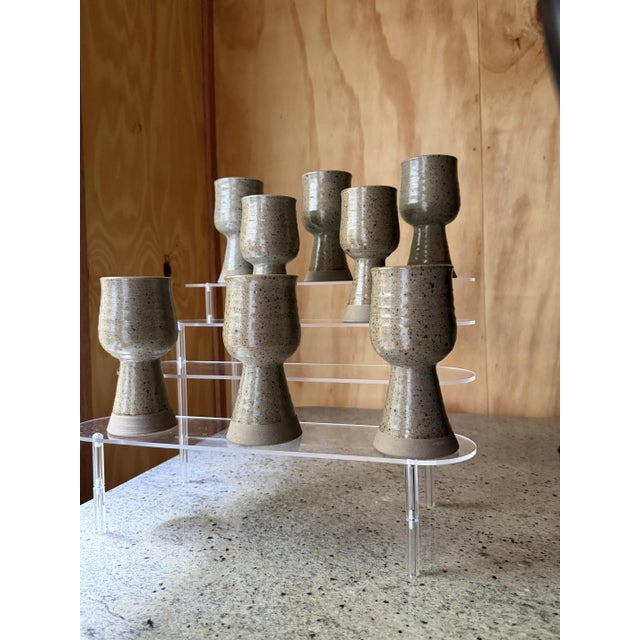 Handmade Speckled Stoneware Goblets, Set of 8 For Sale - Image 17 of 18