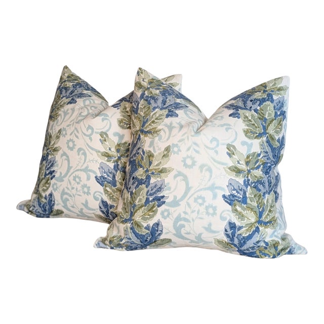 Cowtan & Tout Ashwell Pillows in Blue & Willow- Pair For Sale