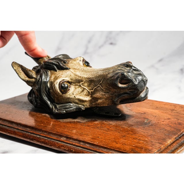 Amazing Rare Antique Austrian Cold Painted Bronze Horse Head Sculpture Desk Document Clip Equestrian Art Home Decor For Sale - Image 4 of 15