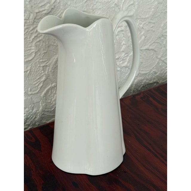 White Godinger White Porcelain Fluted Pitcher With Scroll Handle For Sale - Image 8 of 10