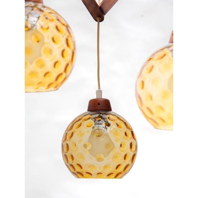 Vintage Danish Lamp in Teak with Amber Glass Bowls, 1950s For Sale - Image 4 of 16