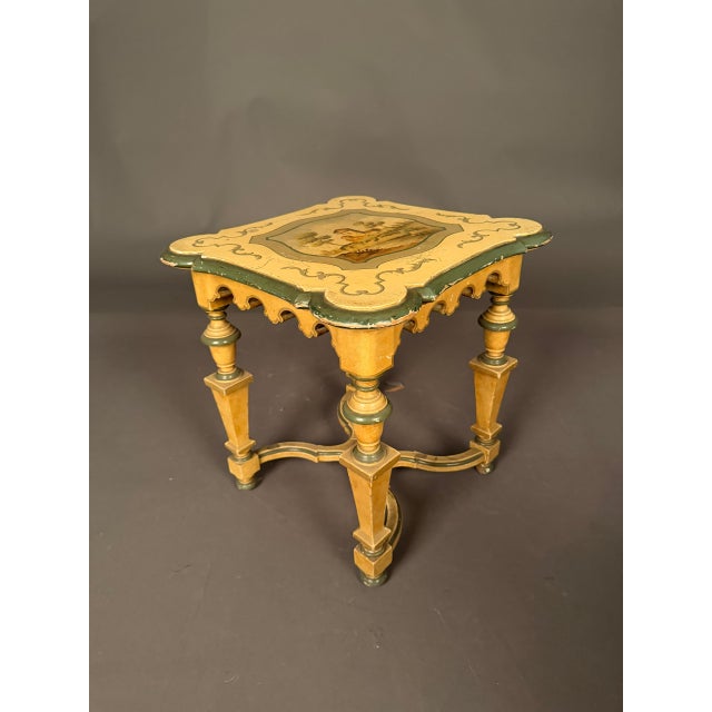 Pair of French Louis XVI Style Polychrome Side Tables With Painted Country Manor Tops, Circa 1920 For Sale - Image 9 of 12