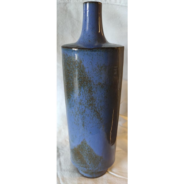 Ceramic Blue Textured Studio Ceramic Vase in Running Glaze, 1960s For Sale - Image 7 of 7