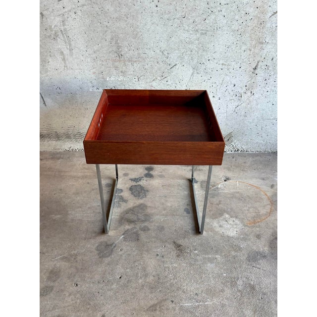 Jens Risom 1990s Mid-Century Modern Coffee Table, Japandi Style, Solid Wood & Chrome For Sale - Image 4 of 7