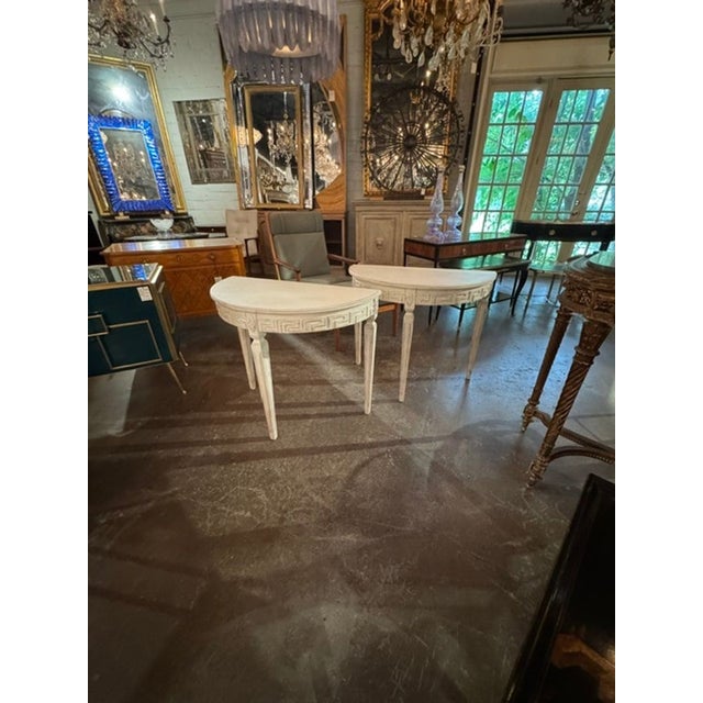 Pair of Swedish Gustavian Painted Consoles. A pair of Swedish Gustavian painted consoles is a dream combination: pale...