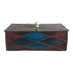 1950s Colorful Leaded Stained Glass Box With Removable Lid