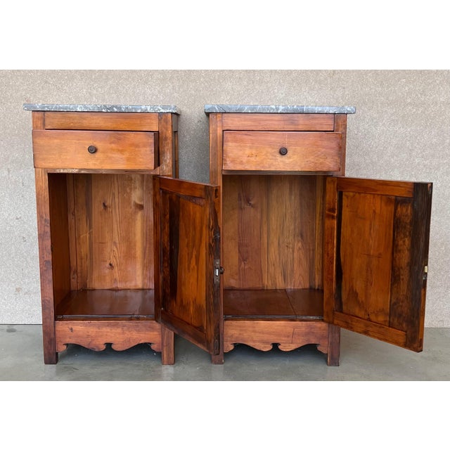 20th Century Pair of Biedermeier Nightstands with Marble Top, One-Drawer & Door For Sale - Image 12 of 18