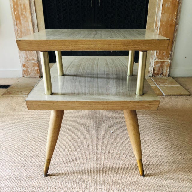 Mid Century Side Table Night Stand Two Tiered Step Chairish