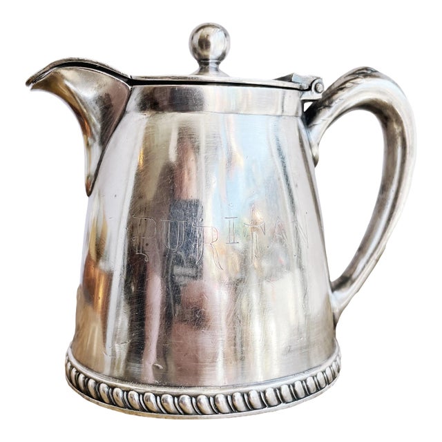 Early 1900s Antique Silver Creamer From Fall River Line Steamship Puritan For Sale