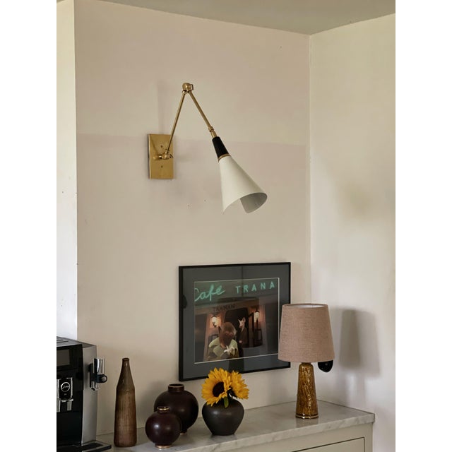 Black Italian Wall Lamps in Brass and Ivory Lacquer, Set of 2 For Sale - Image 8 of 9