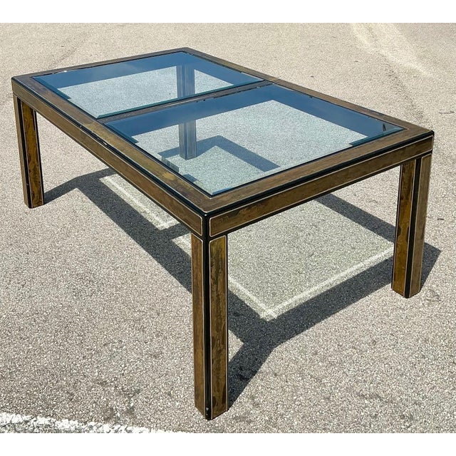 Mid-Century Modern Vintage Acid Etched Brass and Glass Dining Table After Bernhard Rohne For Sale - Image 3 of 14