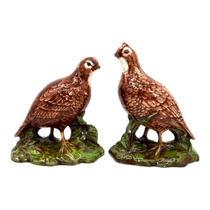 Pair of Vintage Holland Mold Quail Figurines – Hand-Painted Majolica Style Birds - Cottagecore, English Country, Traditional, Lodge, Woodland