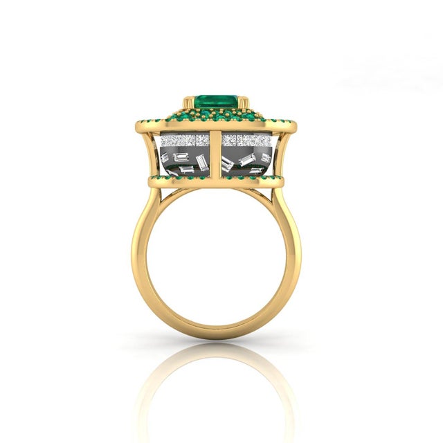 2 Carat Certified Colombian Emerald Cocktail Ring With Emerald Double Halo and Diamond Base sz7.5 For Sale - Image 4 of 5