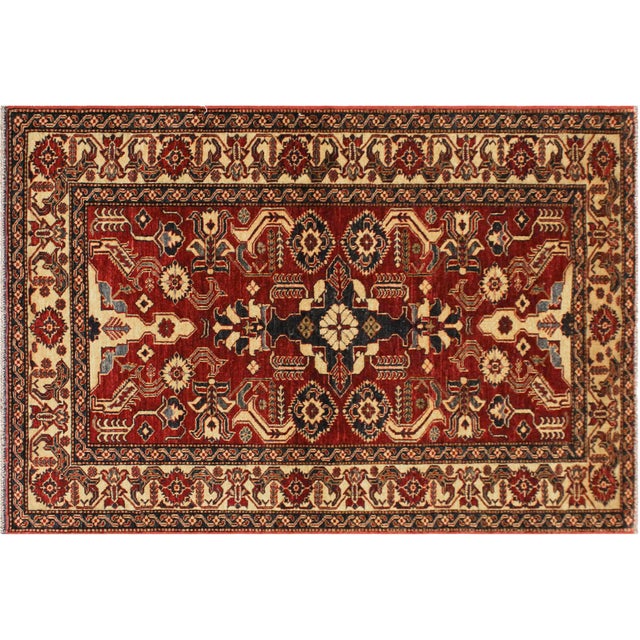 Southwestern Super Kazak Red/Gold Wool Rug - 3'11'' X 6'2'' For Sale - Image 9 of 10