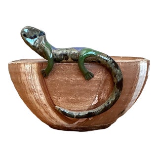 Vintage Glazed Terracotta Lizard Planter For Sale