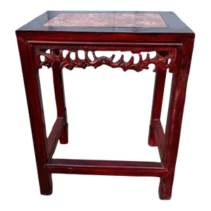 Chinese Hardwood Marble Inserted Side Table.