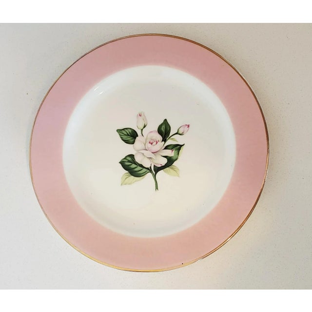 Set of 16 absolutely lovely desert, bread or salad dishes with beautiful painted floral in center and soft pink edge with...