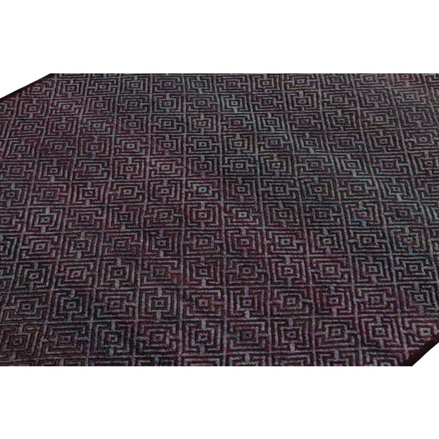 2010s Rug & Kilim’s Contemporary Rug in Blue and Purple Geometric Patterns For Sale - Image 5 of 7