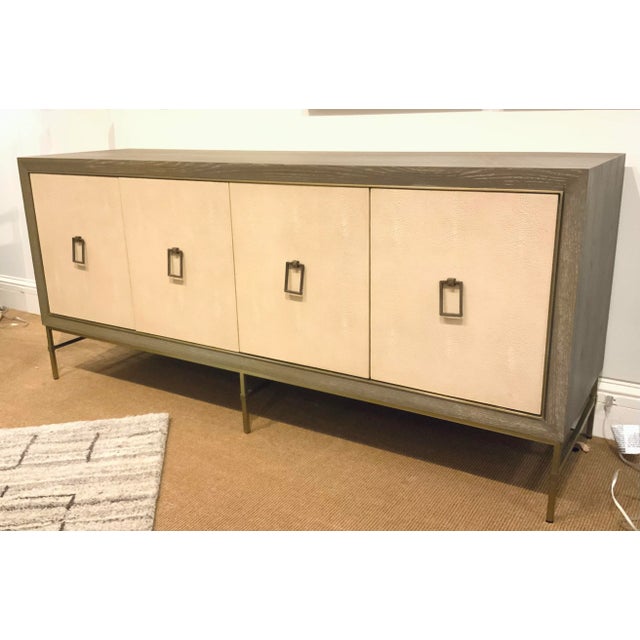 Cream Modern Gray and Cream Shagreen Four Door Credenza For Sale - Image 8 of 8
