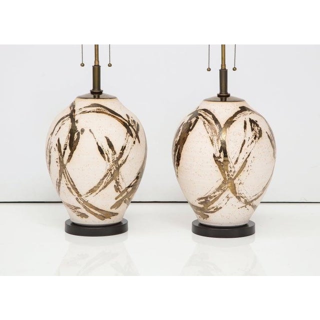 1980s Large Pair of Raku Ware Lamps Designed for Steve Chase For Sale - Image 5 of 13