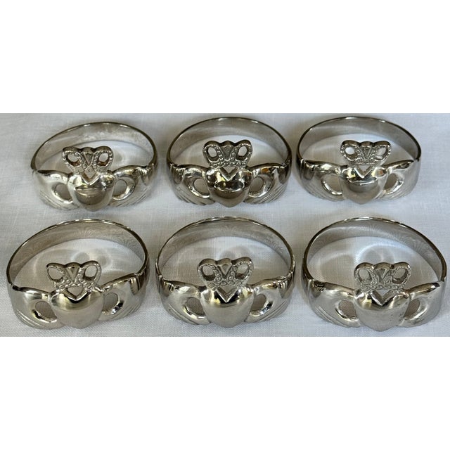 Made in Ireland Vintage Silver Plated Claddagh Motif Napkin Rings - Set of 6 For Sale - Image 9 of 10
