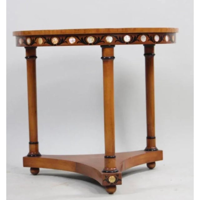 Traditional 1950s Empire Style Round Entry or Side Table Inlaid With Mother of Pearl For Sale - Image 3 of 9