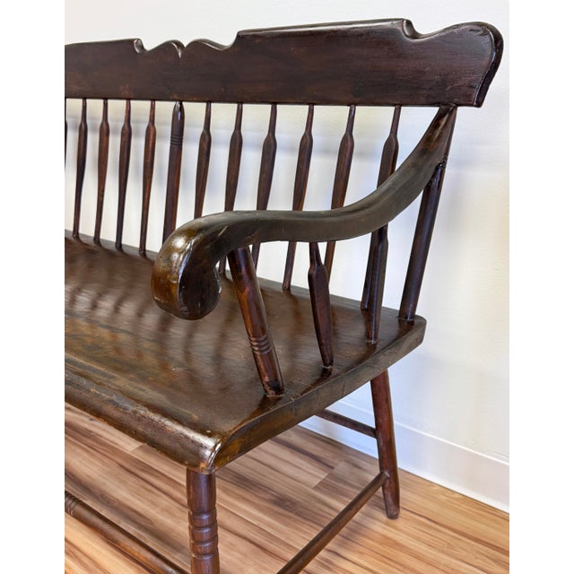Antique Hand Carved Spindle Back Deacons Bench For Sale In Kansas City - Image 6 of 13
